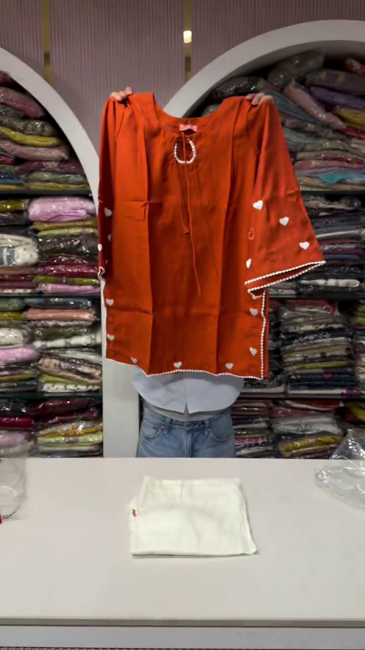 ❤️ Rustic Heart Embroidered Kurta Pant Set for Women ❤️