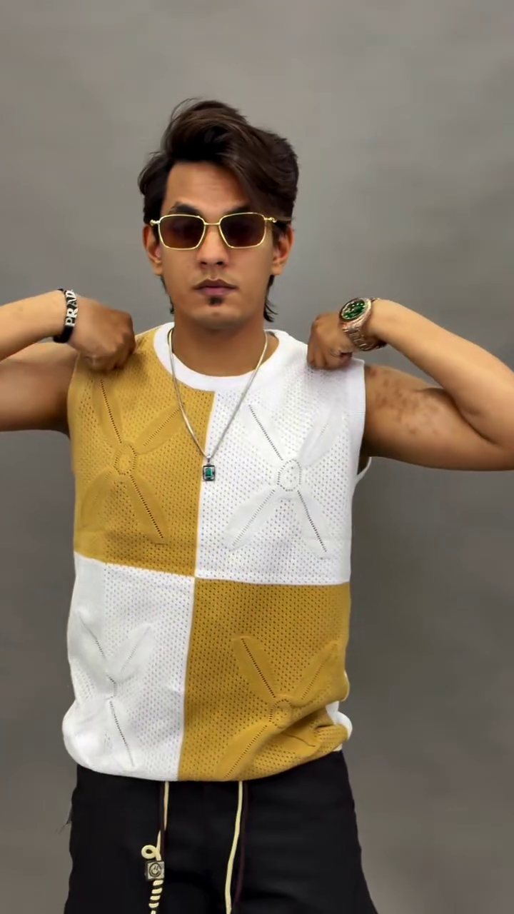 Men’s Beige & White Sleeveless Knitted Tank Top | Premium Retro Streetwear Mesh Vest for Men | Korean Style Casual Summer Fashion Tee