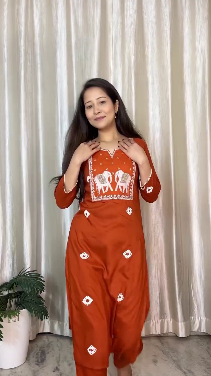 🌺 Elegant Ruby Bloom Embroidered Women’s Nightwear Kurti Gown 🌺