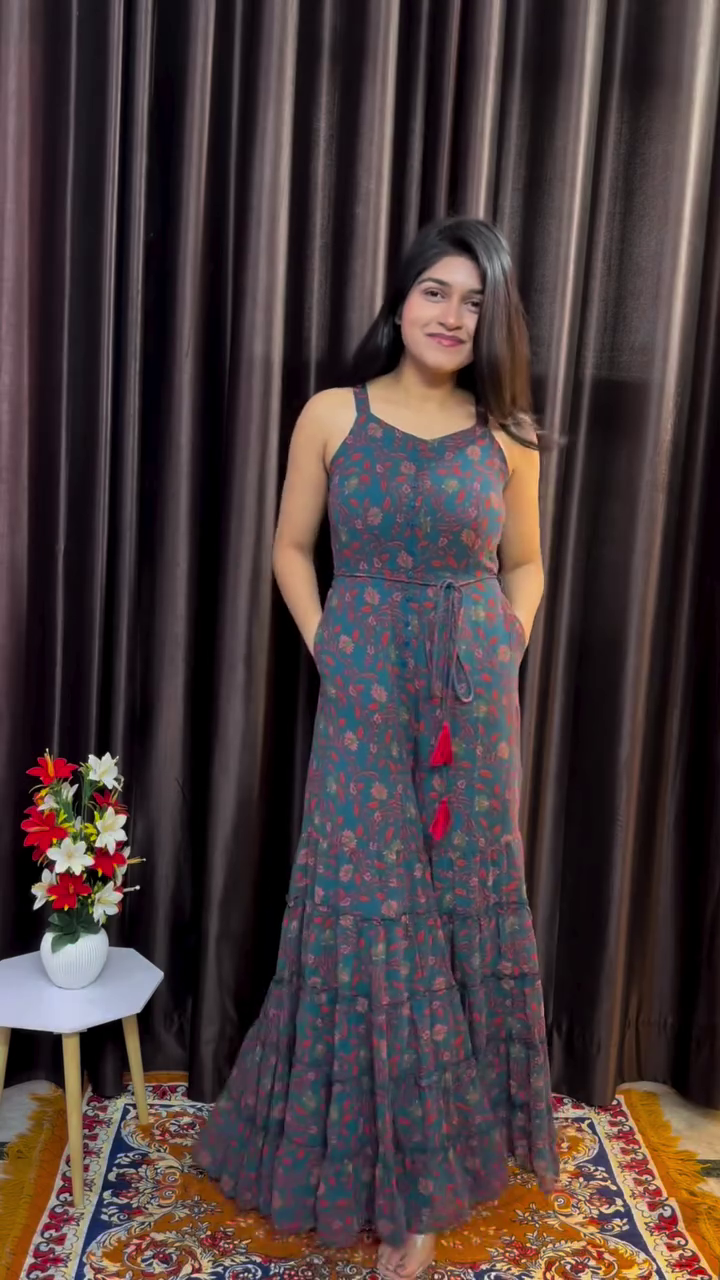 💜 Midnight Plum Printed Maxi Dress for Women 💜