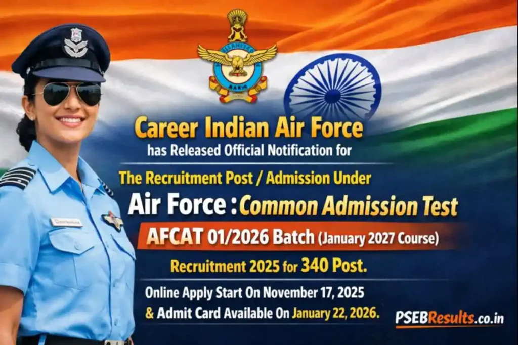 AFCAT 01/2026 Admit Card: Admit Card for 340 Posts in Indian Air Force | Jan 2027 Course