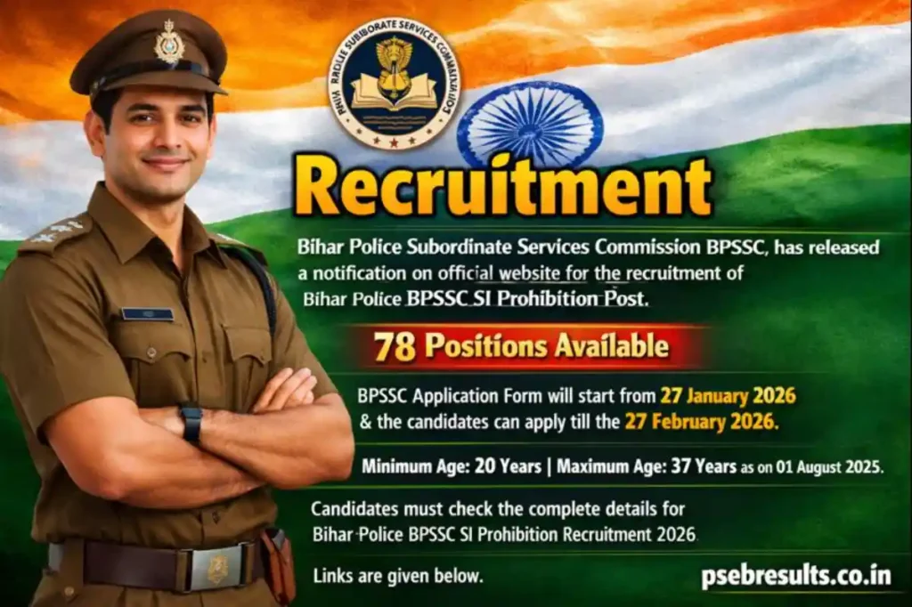 Â Bihar Police SI Prohibition 78 Vacancy 2026: Application Form, Age Limit