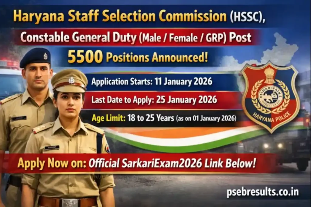 HSSC 5500 Police Constable Vacancies in Haryana 2026