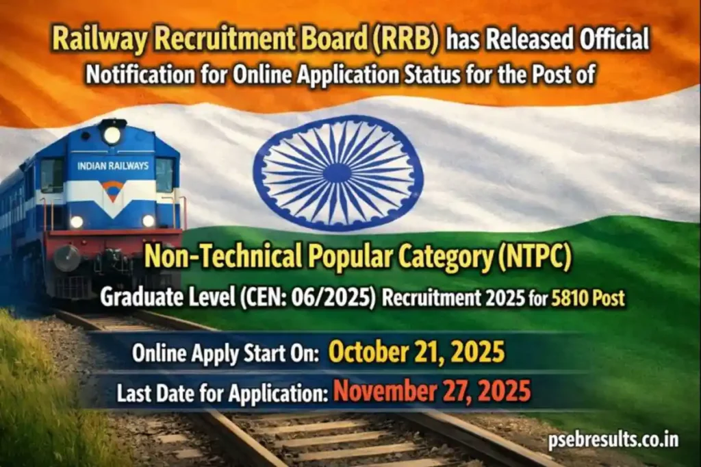 RRB NTPC 5810 Vacancies 2025: Online Application Starts Oct 21