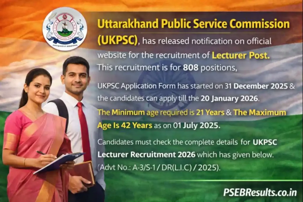 UKPSC Lecturer Recruitment 2026: Apply for 808 Posts by Jan 20 | Age Limit 21-42
