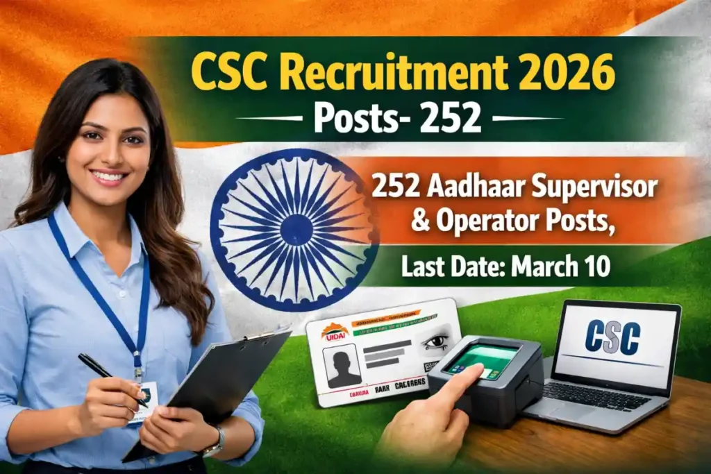 CSC Recruitment 2026: 252 Aadhaar Supervisor & Operator Posts, Last Date March 10