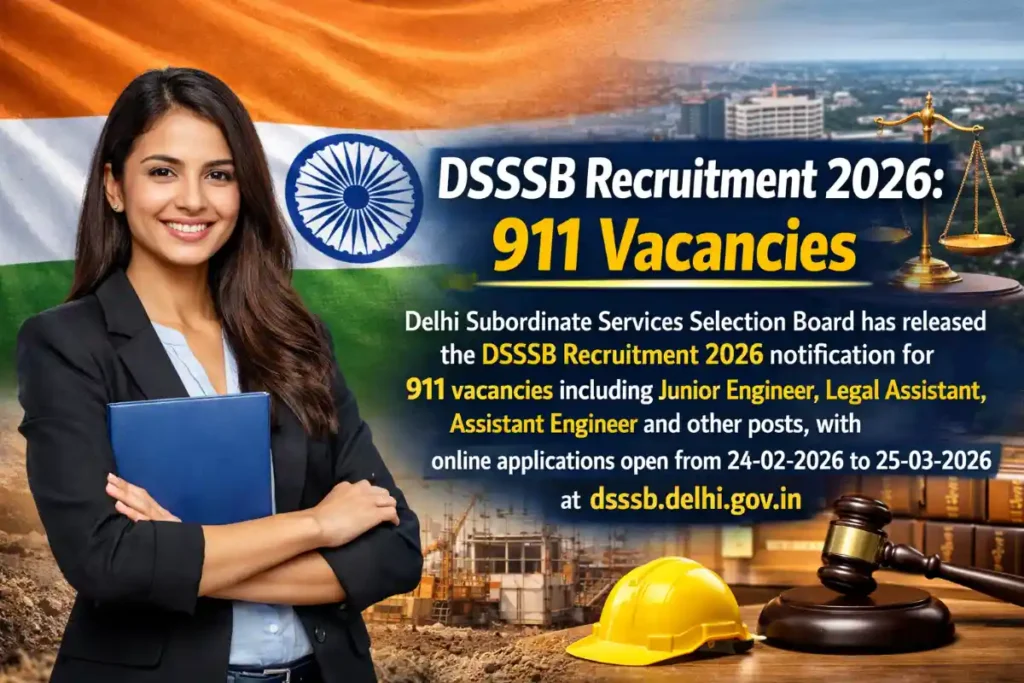 DSSSB Recruitment 2026: 911 Vacancies for JE, AE, Legal Assistant, Apply from 24 Feb