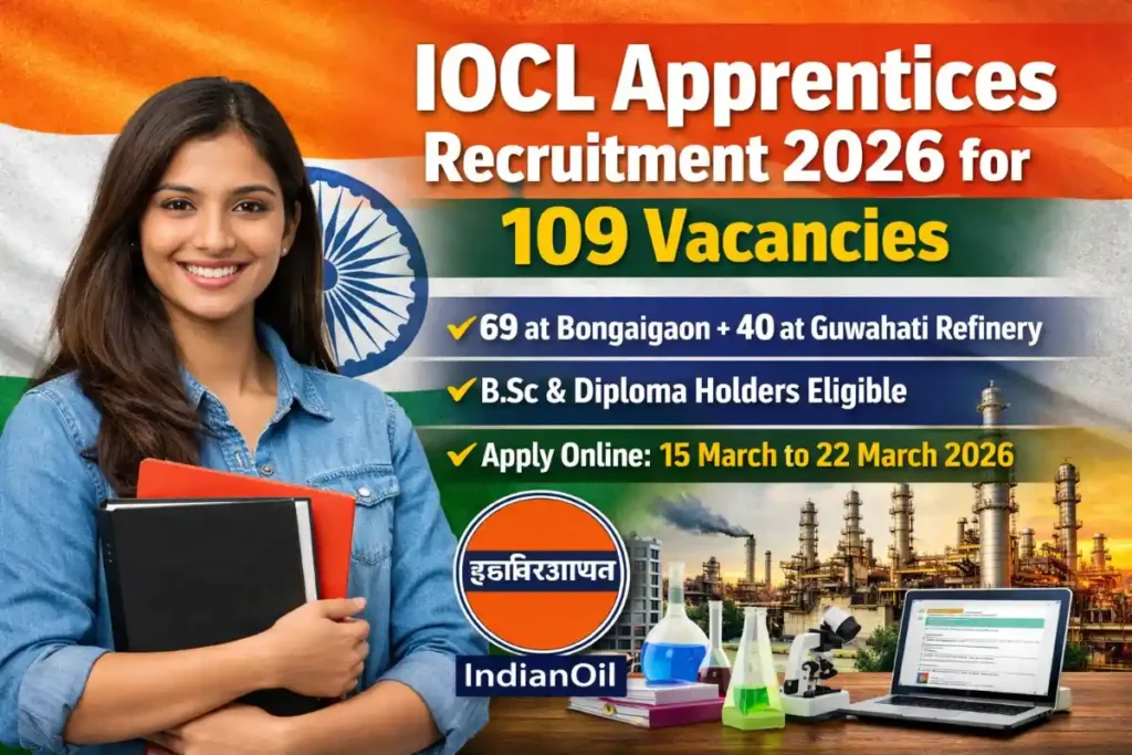 IOCL Recruitment 2026 Apprentice Posts for B.ScDiploma at Bongaigaon & Guwahati Refinery, Apply Now